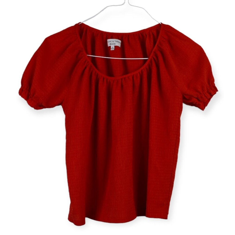 Texture & Thread Madewell Blouse XS Womens Off Shoulder Red Short Sleeve